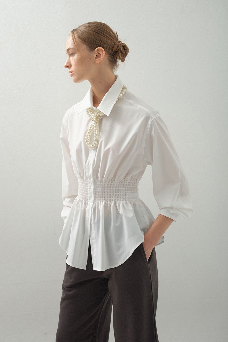 Curve Waist Stretch Shirt_White