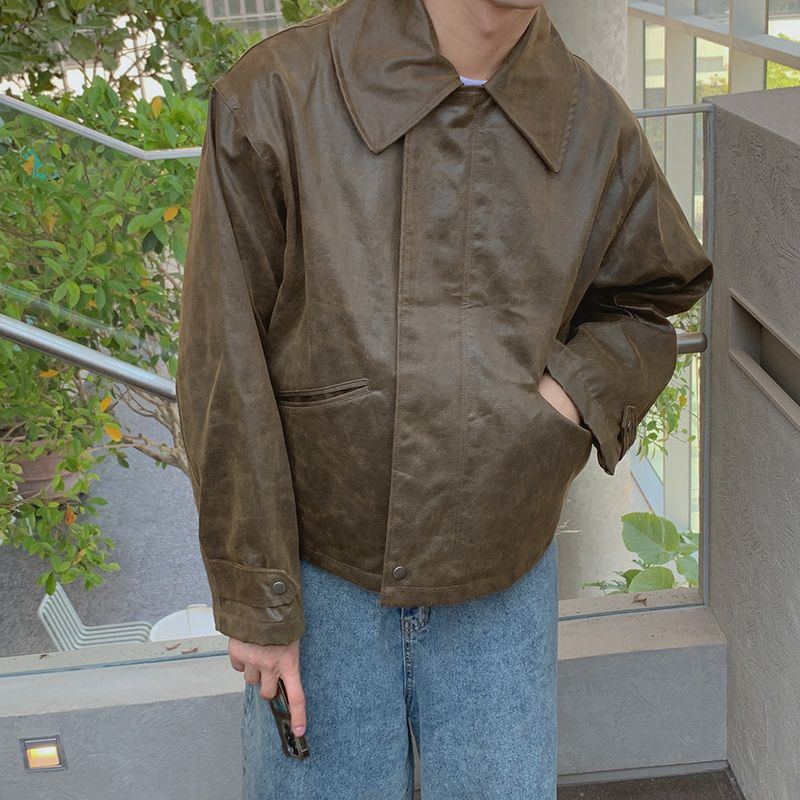 Bell Crack Leather Crop Jacket (3color)