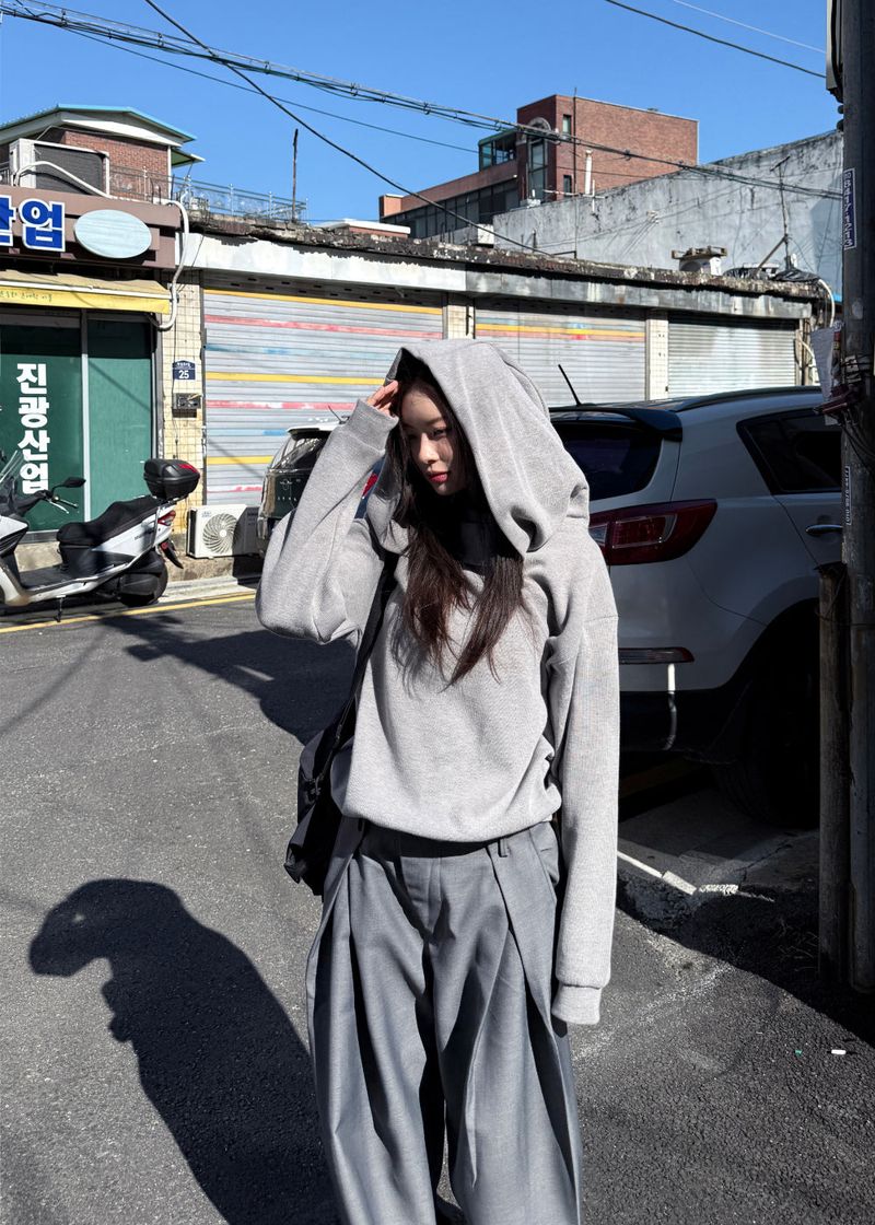 WOOHWA(ウファ)の「 DRAPE NECK KNIT HOODIE(Tops)」