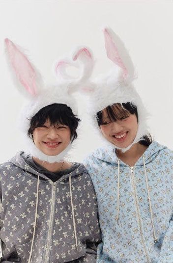 rabbit fluffy hoodie grey
