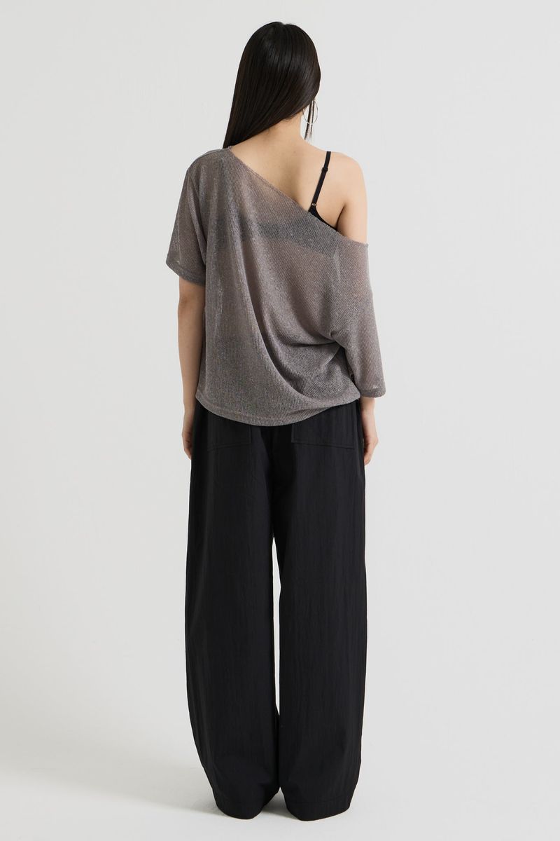 Knit one-shoulder t-shirt, Charcoal