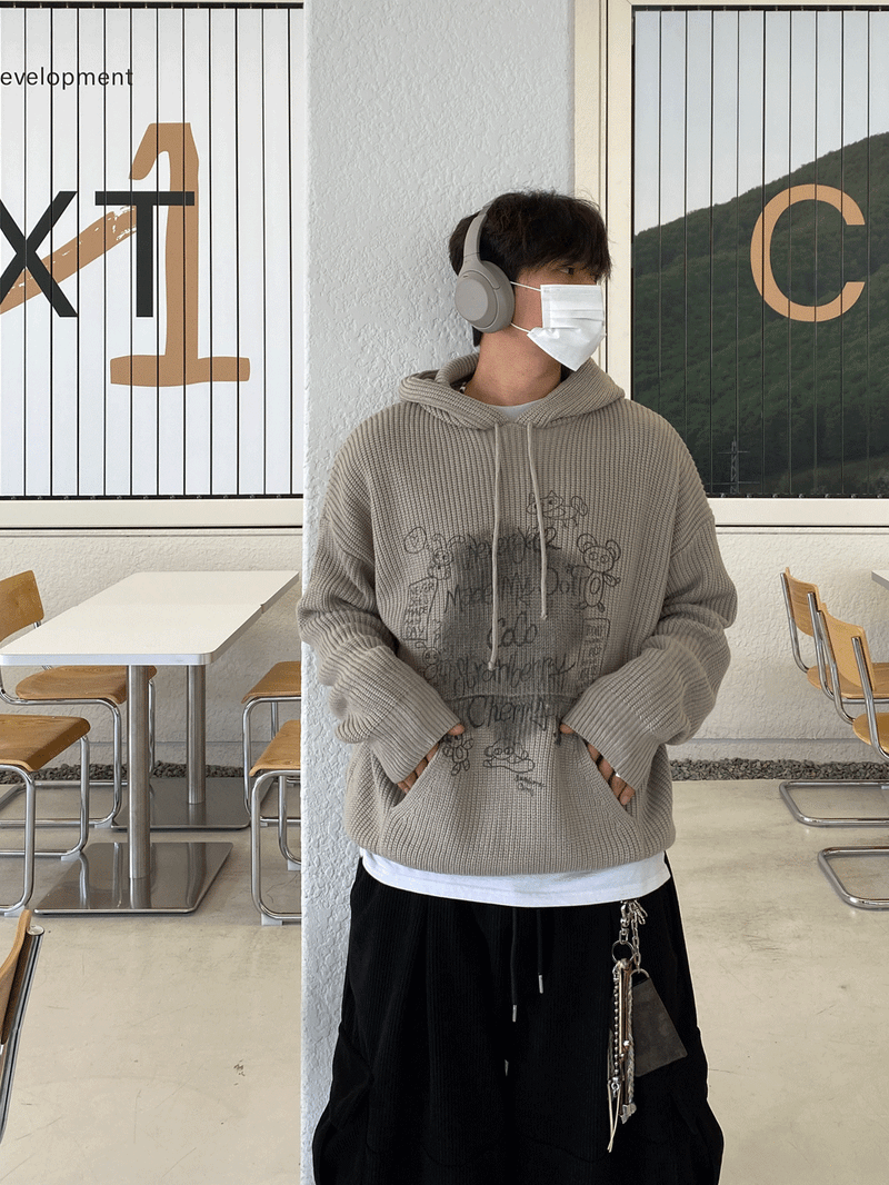 SSROOM（エスエスルーム）の「Bear Printing Hooded Knit (3color)（Tops）」