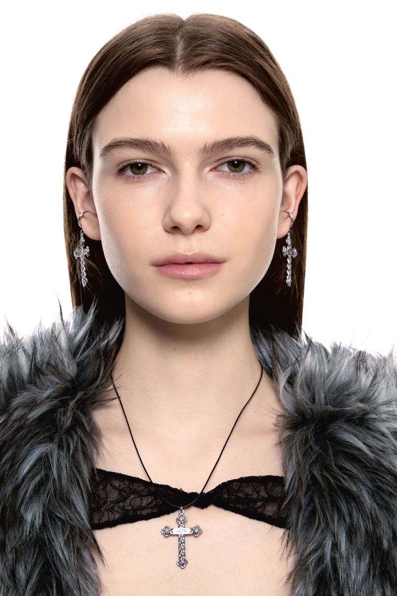 NO.474 [SILVER] KNOT CROSS EARRING