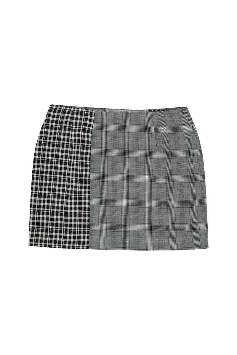 Check Panelled Mini Wrap Skirt _ Black