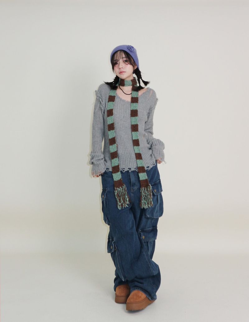 Zelda Double Pocket String Wide Denim Pants
