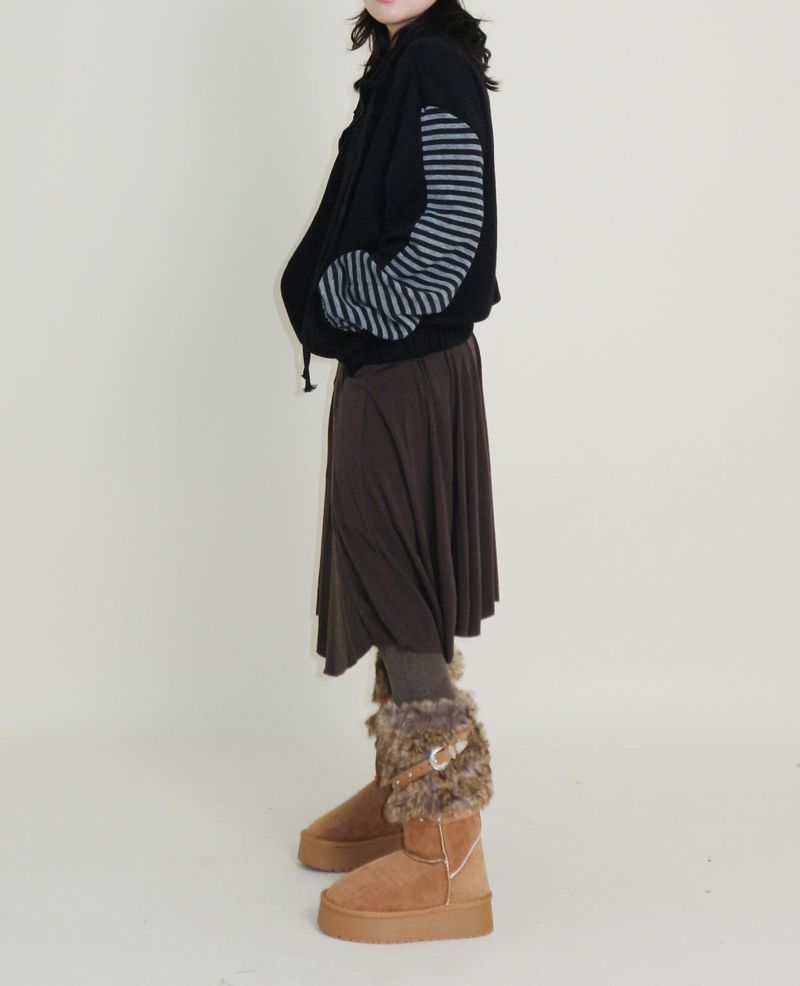 Hakata Stripe Coloring String Knitwear Zip-Up