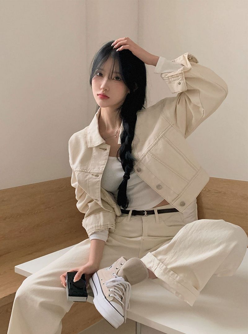 [BELLIDE MADE] creamy cropped cotton jacket