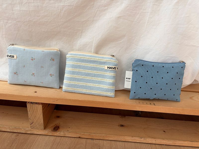 Terry candy stripe flat pouch - blue , M size