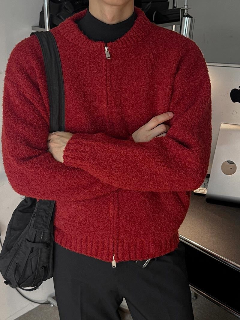 ASCLO Boucle Like Zip Up Cardigan (4color)