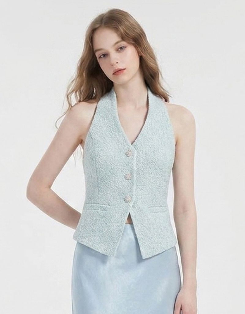 TWEEDY-A（ツウィーディア）の「[PRE-FALL] [ATELIER]ジェーン ツイード ジュエルポイント ホルターネックベスト ミント（トップス）」