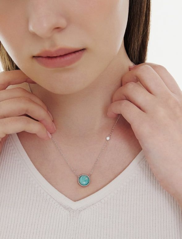 26SS★ [Premium Plating] Pennysense AB(W) Goutte Necklace Amazonite