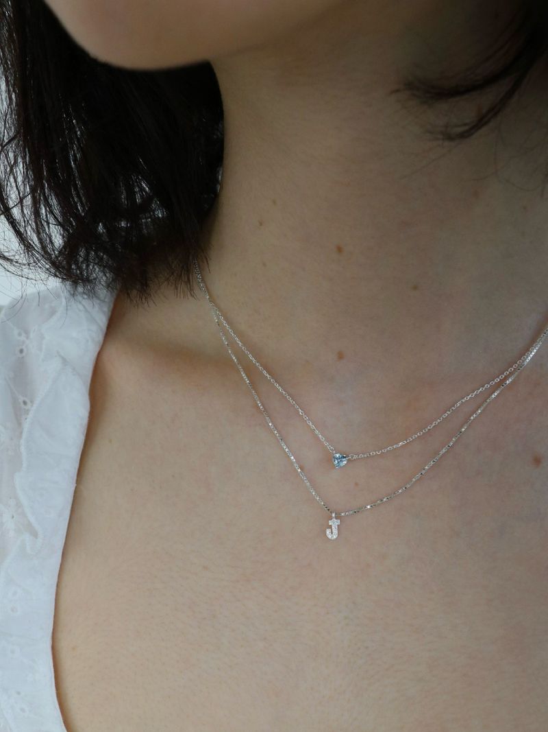 Initial stone necklace / silver