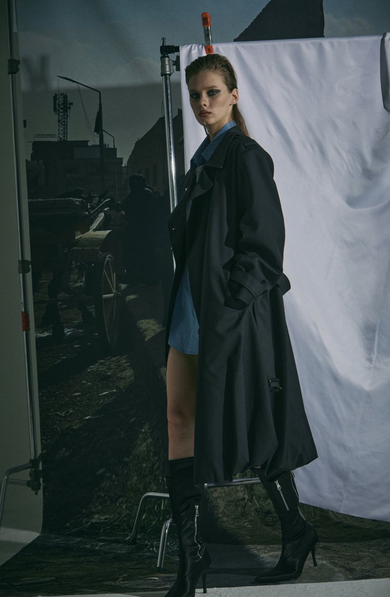 BALLOON TRENCH COAT -CHARCOAL