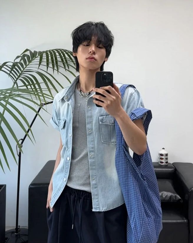 SATIIIZ（サティーズ）の「Salt Two-Pocket Washed Denim Short Sleeve Shirt（Tops）」