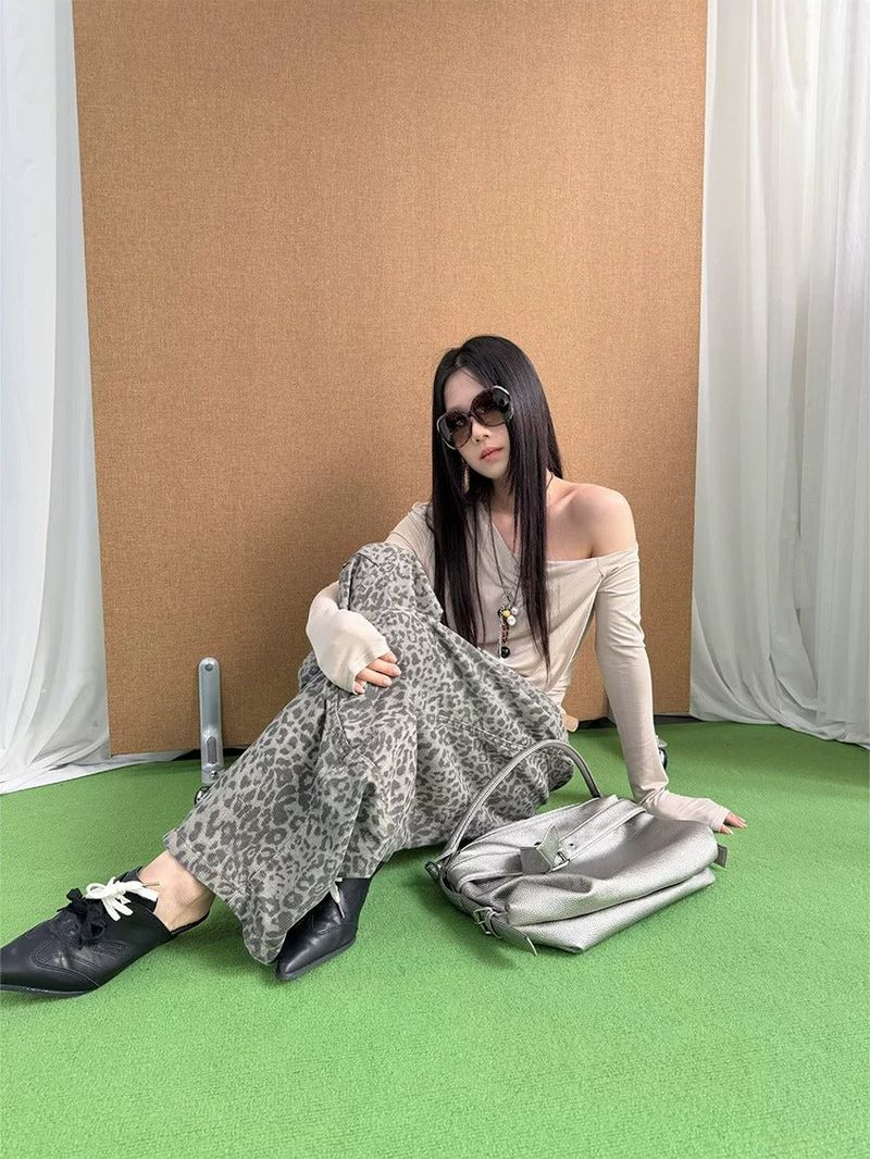 Leopard Cool Wide Curved Pants