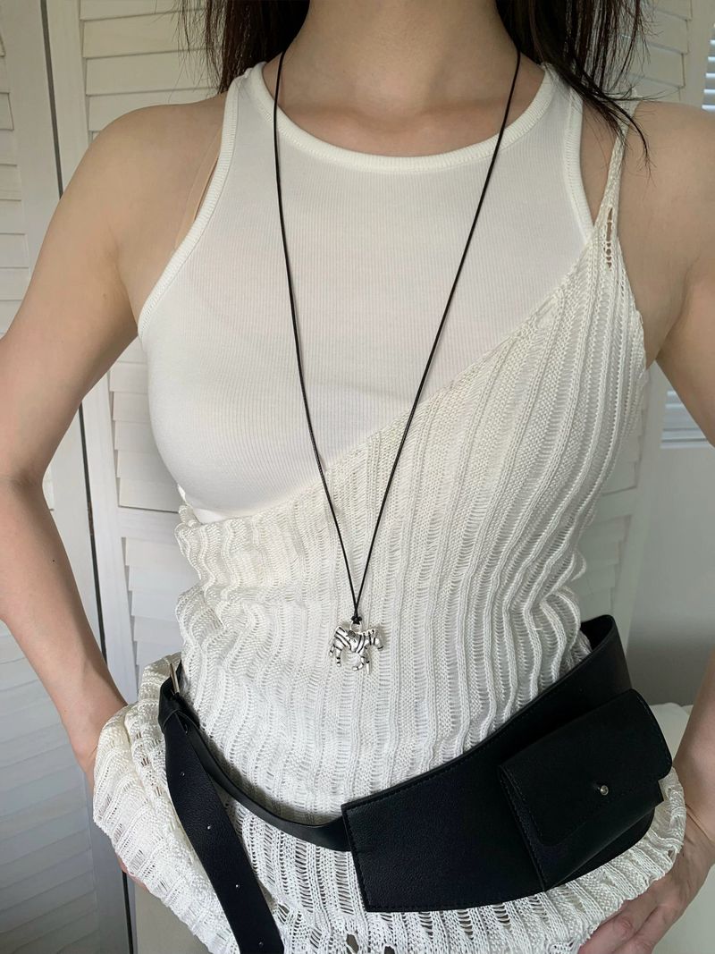 Silver zebra long necklace