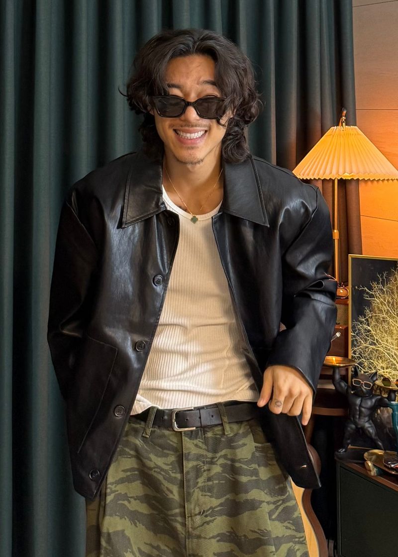 Leather Collar Button Jacket 3COLOR