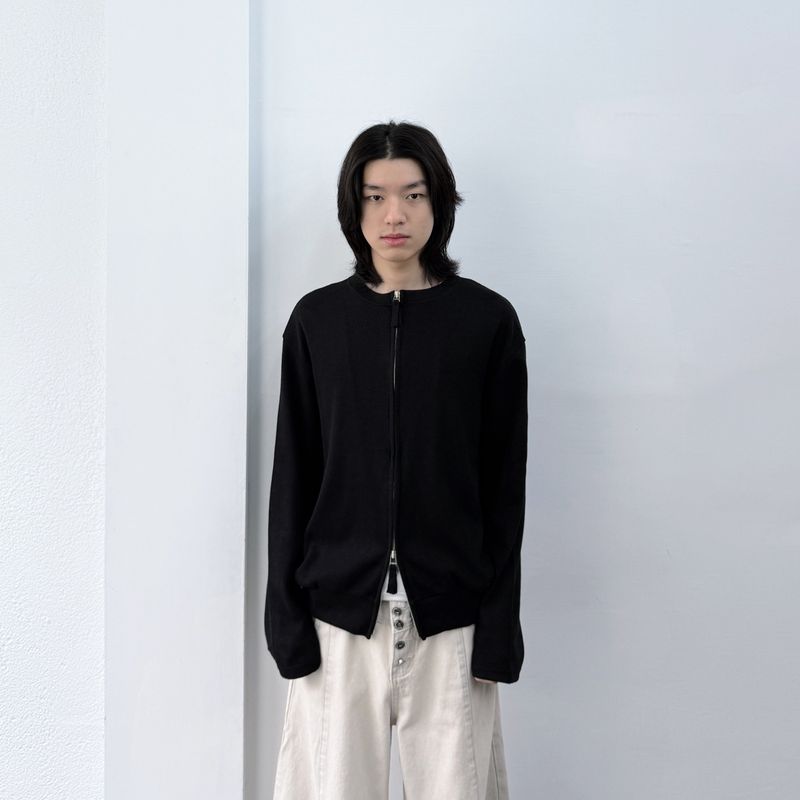 Zip-Front Collarless Knit