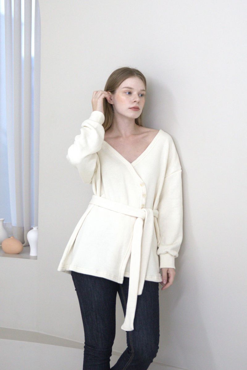 Offshoulder Wrap Strap Cardigan Ivory