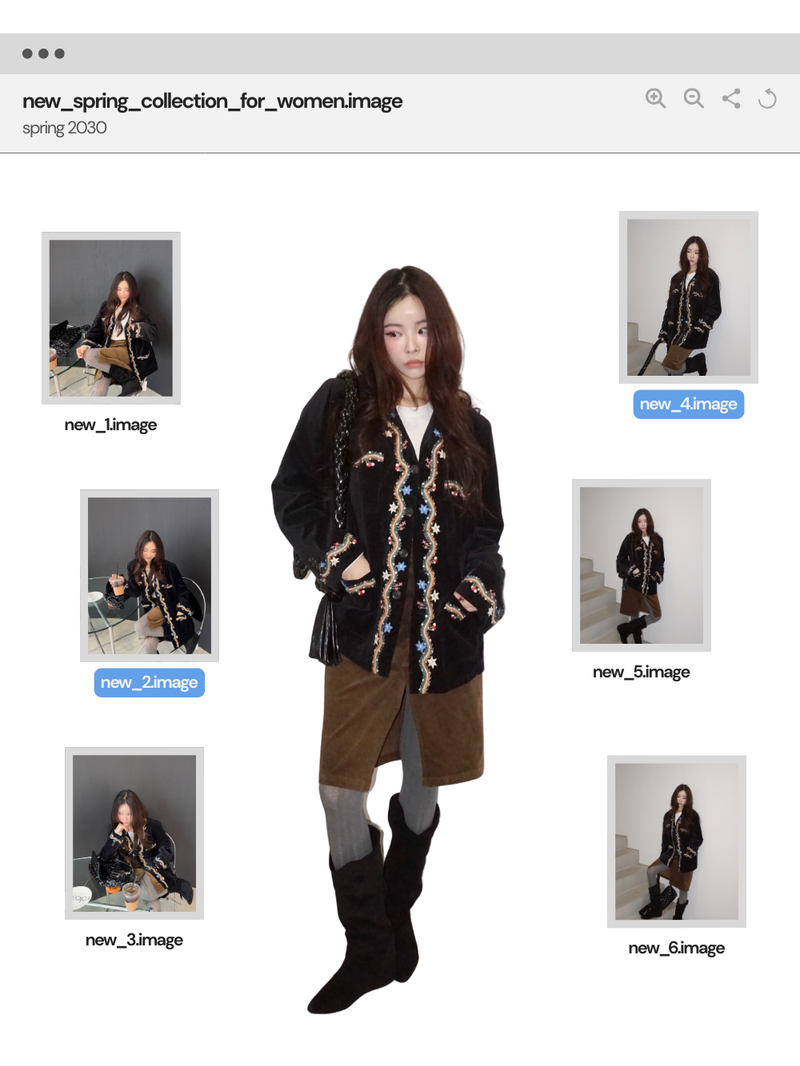 French velvet embroidered no collar jacket