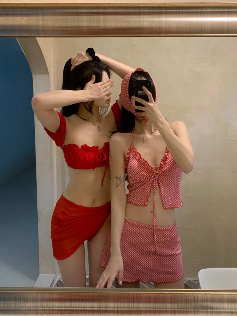 Picnic Girl Gingham Headscarf 3pcs Bikini SET