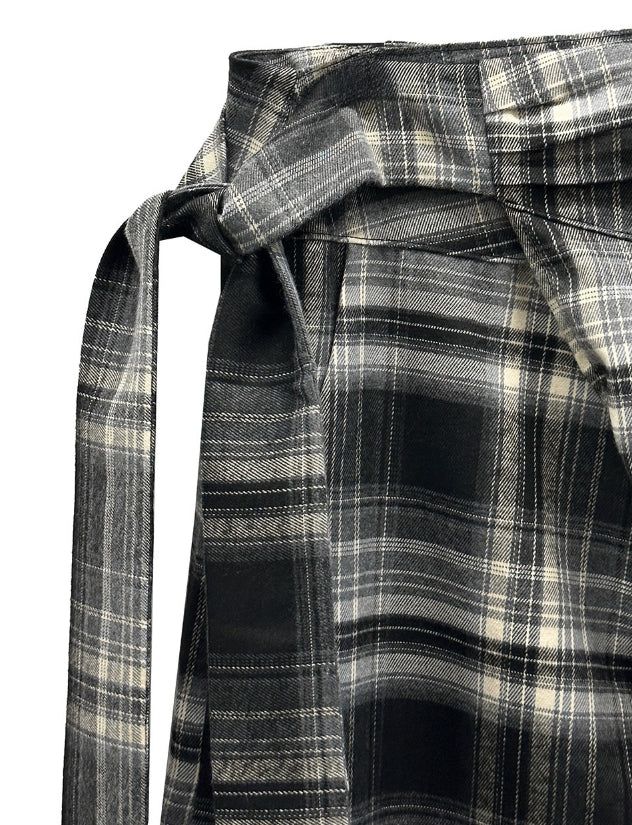Check Strap Wrap Long Skirt