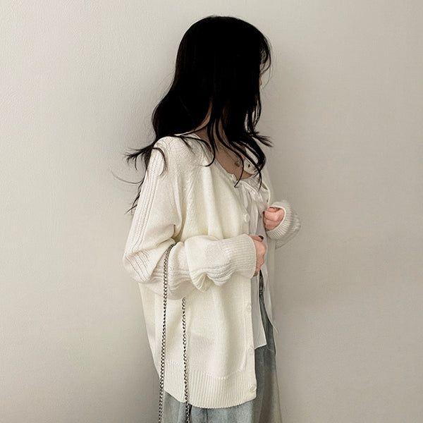 Dub Color Raglan Knit Cardigan