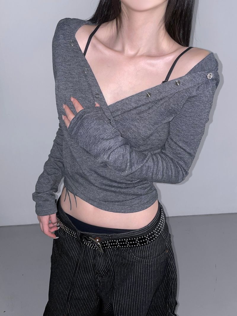 snap cross hoodie top(3 color)