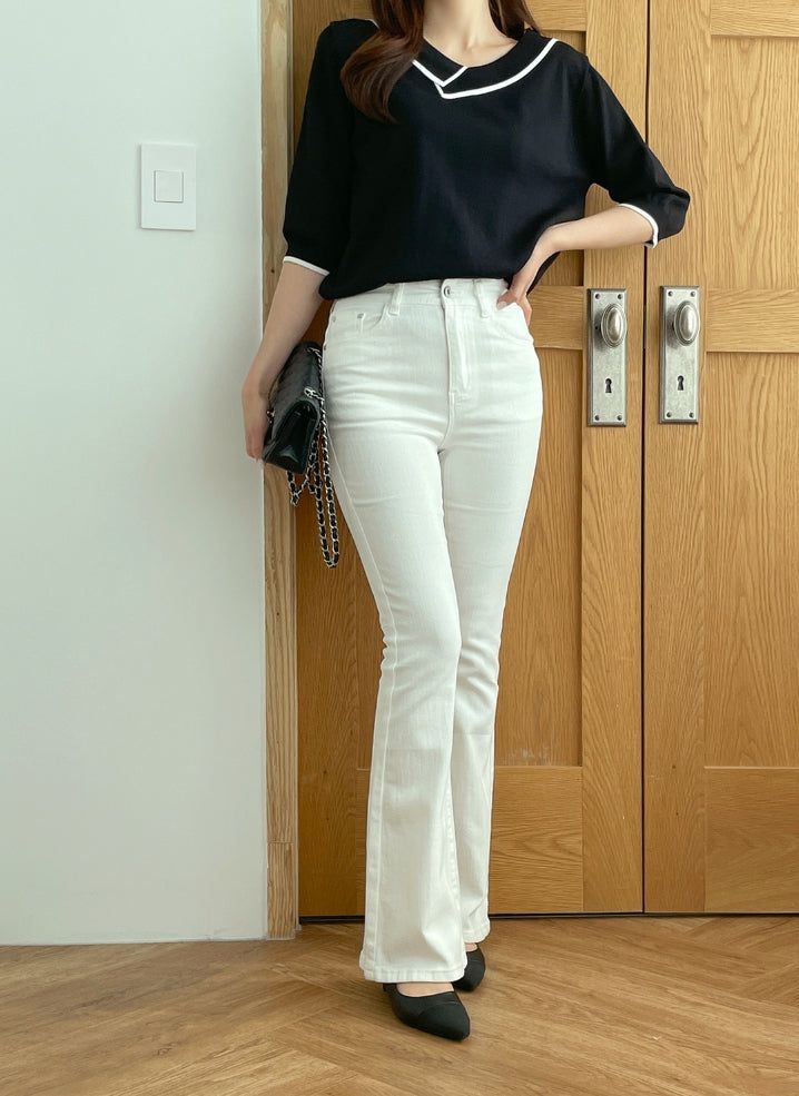 Roven Color Matching Collar Half-Length Knit