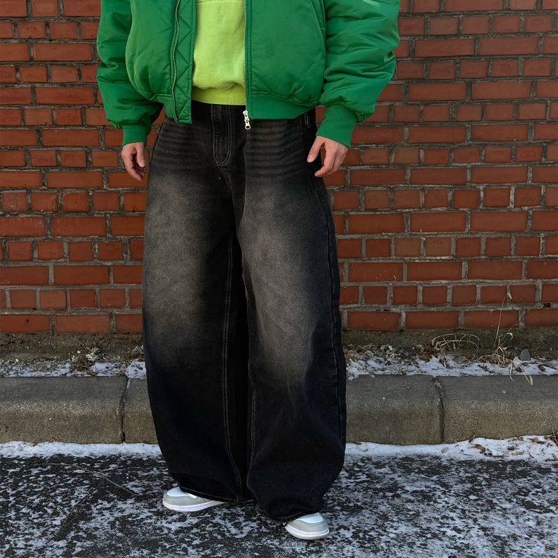 Basic washing denim pants (dark black)