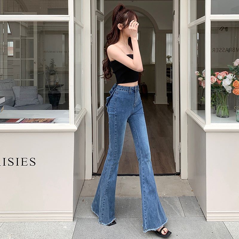 Ribbon Detail Denim Flare Pants