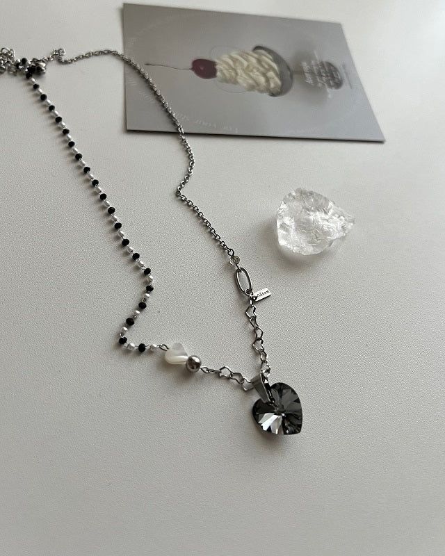 bvv Black Austrian Crystal Heart Surgical Steel Necklace