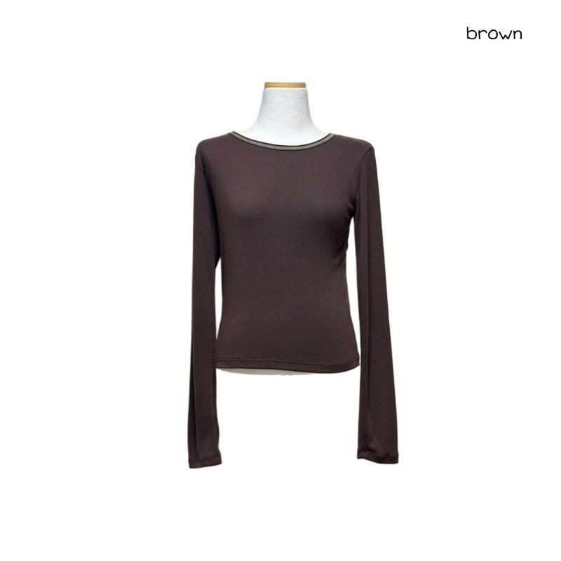 (3color) Back Curve Panel Stitch Crop Long Sleeve Tee