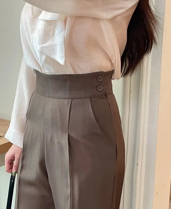 Bette High Waist Two-Button Pintuck Wide Slacks