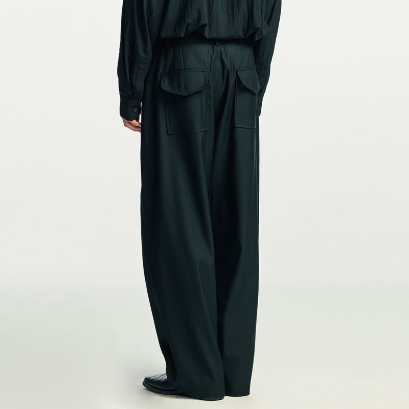 belted pin wide slacks black