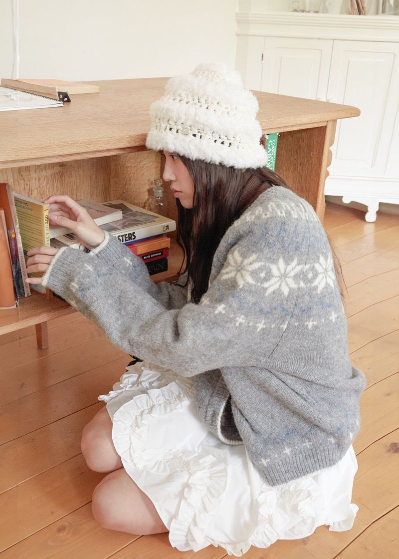 Stripe Fur Beanie - Cream