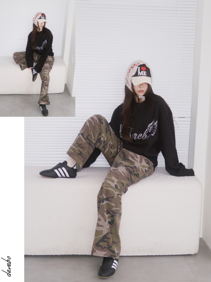 camo casual banding straight pants