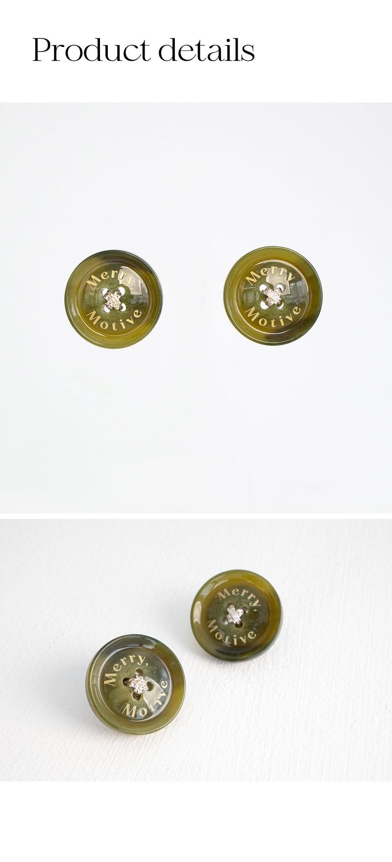 Merry,Motive signature button earring (Khaki)