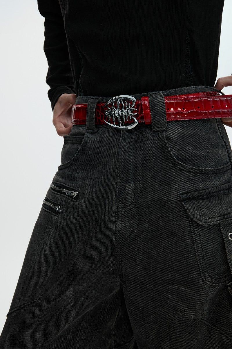 Metal Spine Buckle Leather Belt