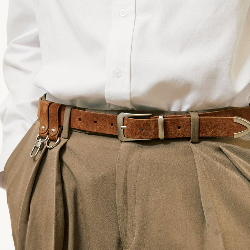 double loop suede western belt brown