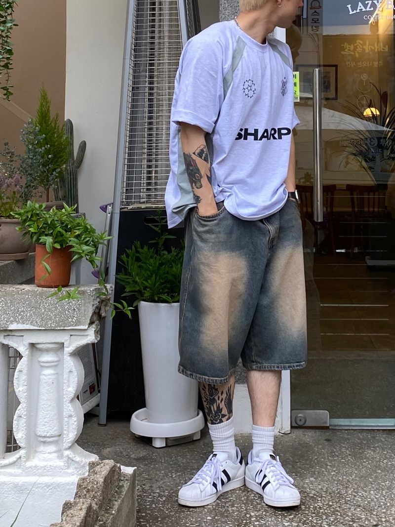 Dying Washing Denim Half Pants