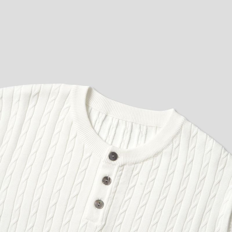 Cable Span Henley Neck Short Sleeve Knit 6COLOR