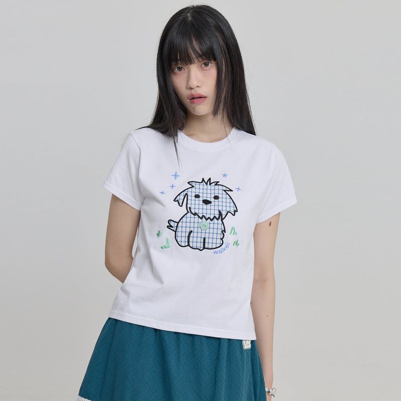 Maltese Check Applique Button Half T-shirt