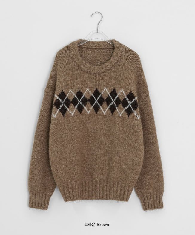Danters Hairy Argyle Round Knit