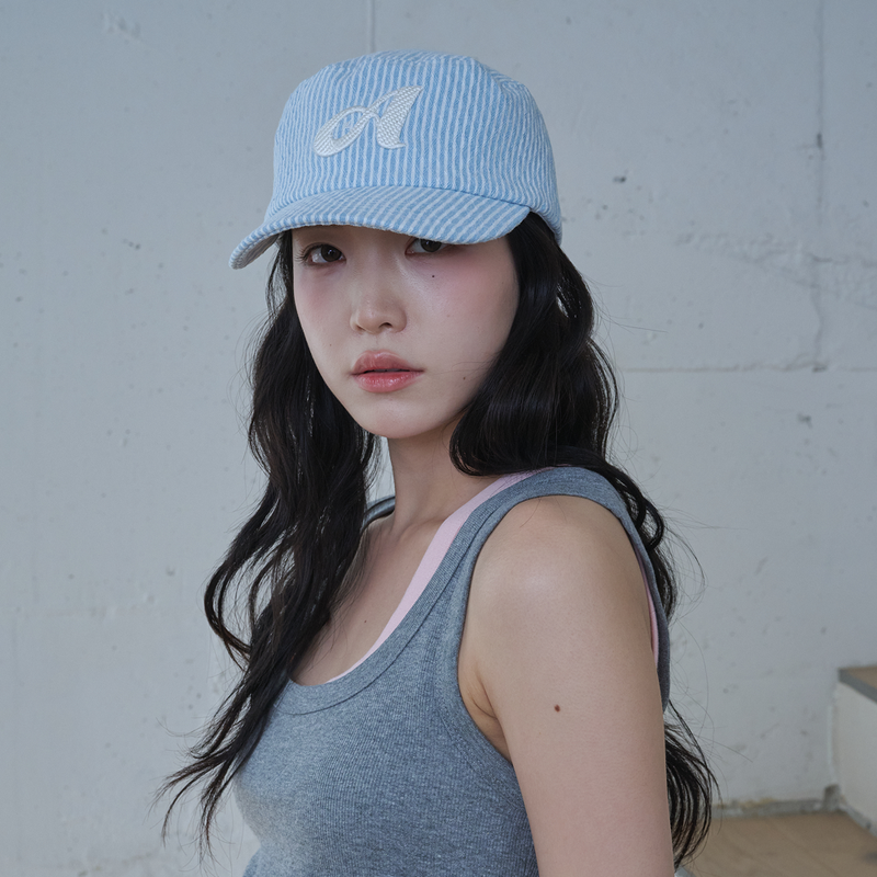 Argyle Stripe Denim Pillbox Cap (Light Blue Denim)