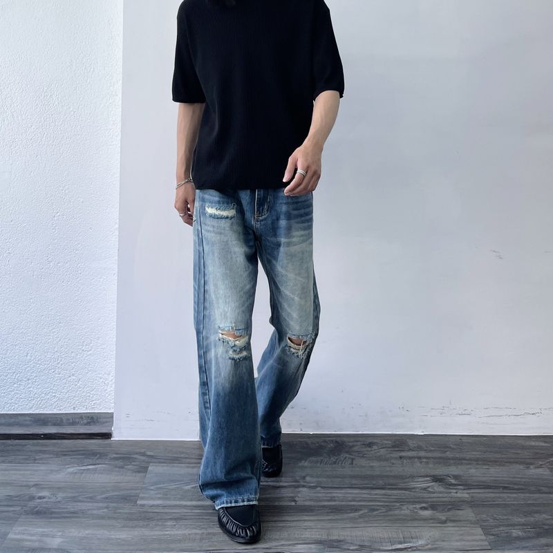 Vintage Distressed Wide Jeans