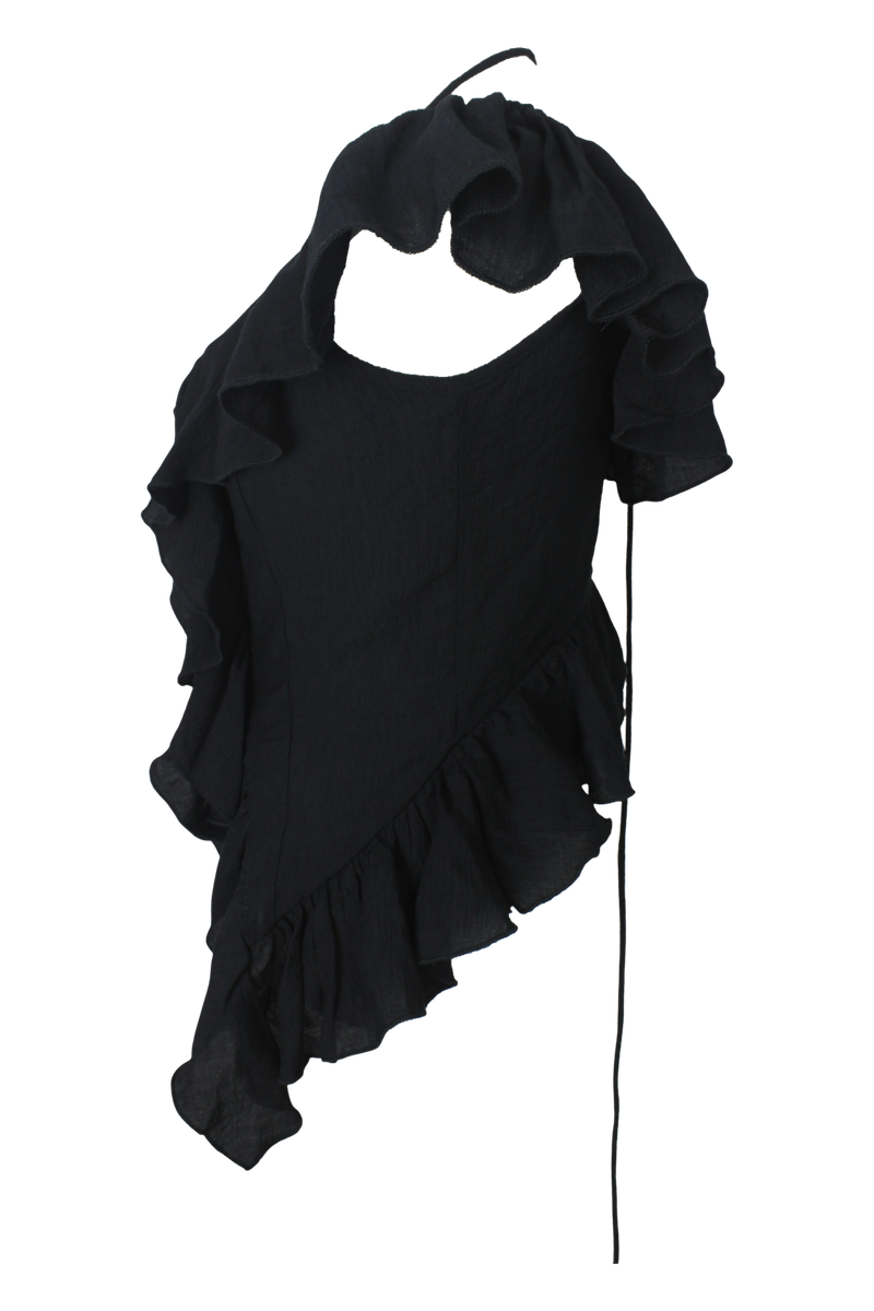 Rose corsage frill top (Black/Beige)