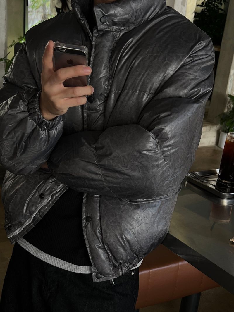 Cracked Nuptse Metallic Short Puffer Jacket