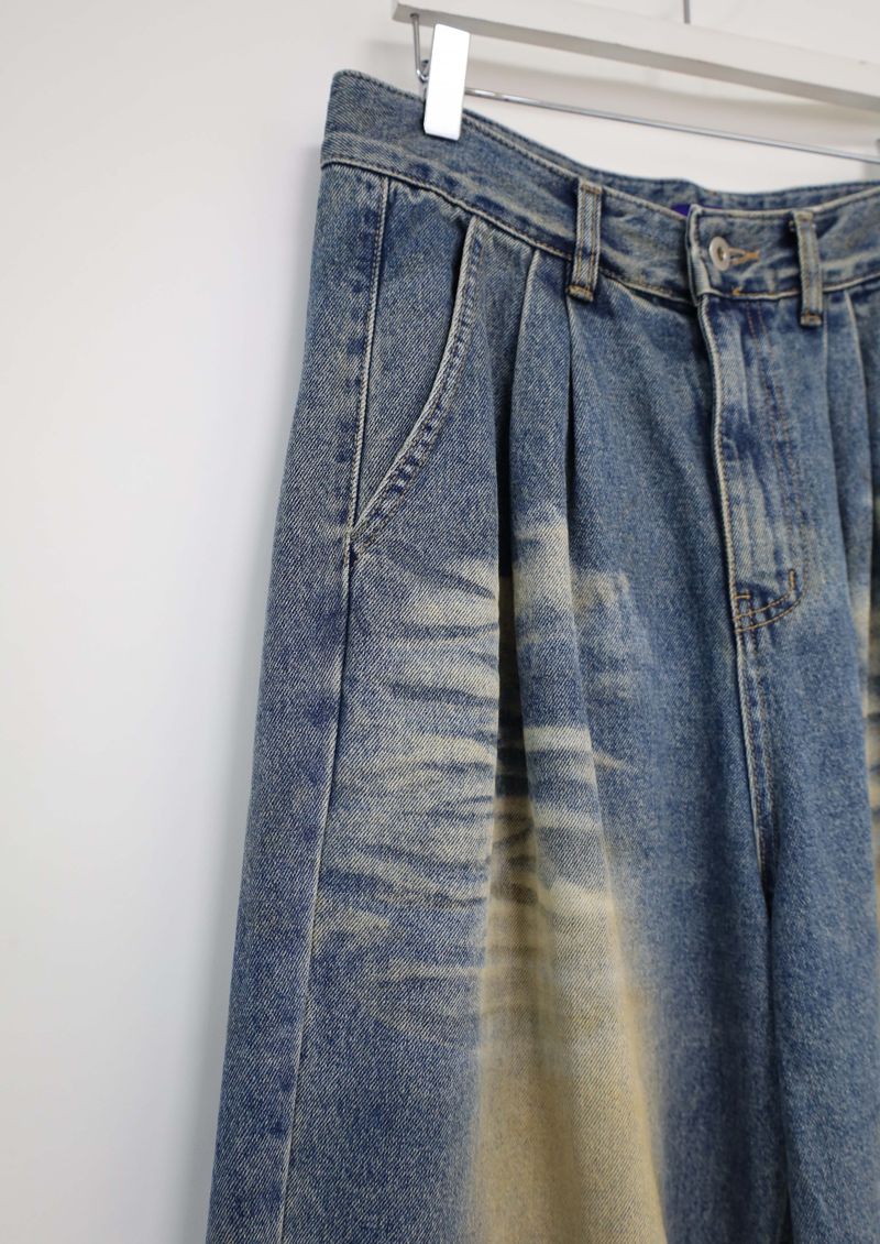 (UNISEX)Mud-Washed Wide Denim Pants