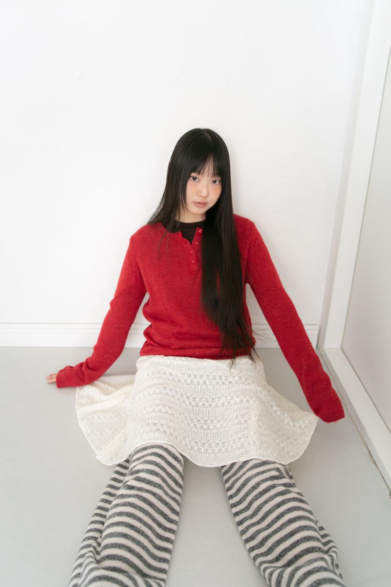 henley neck natural knit(3colors)